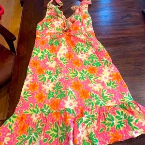Lilly Pulitzer Halter Dress Orange Pink and Green Ruffle Size 4